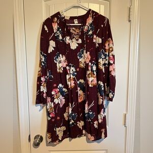 Old Navy Burgundy Dress with Floral Accents